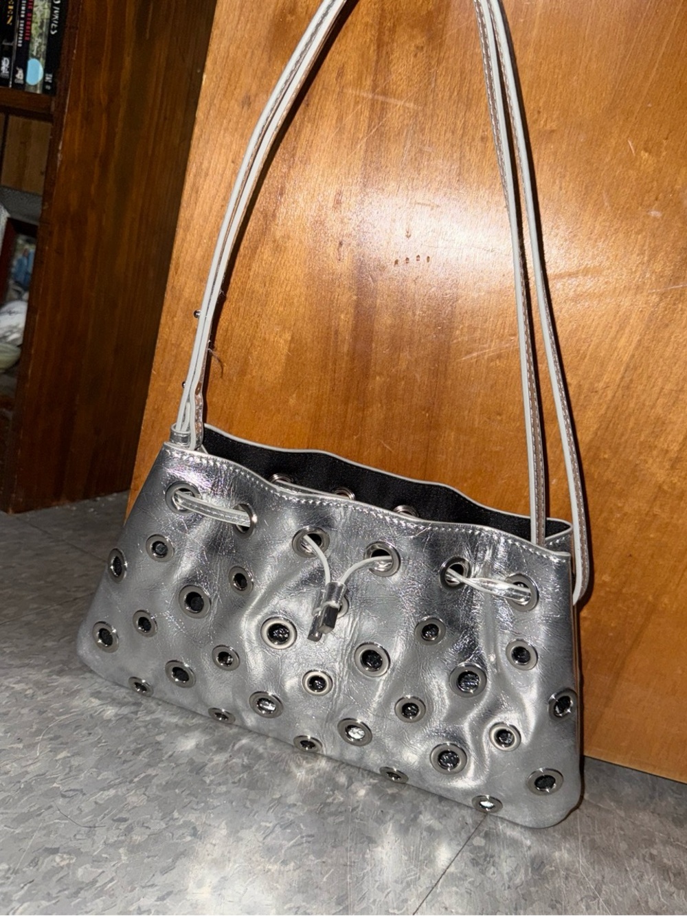 Silver metallic handbag